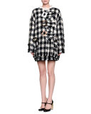Long-Sleeve Ruffle-Front Blouse, White