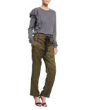 Orly Ruffle-Trim Pullover Sweater, Charcoal