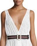 Embroidered O-Ring Belt, Black/Cream/Red
