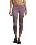Cutout Capri Sport Leggings with Mesh Insets, Light Purple