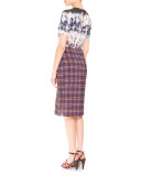 Short-Sleeve Bleached Plaid Dress, Royal Blue