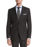 Birdseye-Windowpane Two-Piece Wool Travel Suit, Charcoal