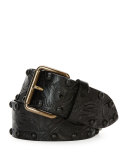Tooled Leather Belt W/Studs, Black