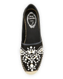 Pearly Bead Espadrille Flat, Black