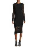 Long-Sleeve Netted Mesh Top, Black