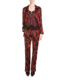 Floral-Print Pajama Pants, Red