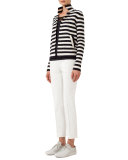 Striped Knit Stretch-Wool Jacket, Navy/Cream