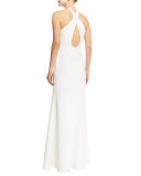 Sleeveless Twisted-Neck Keyhole Gown 