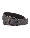 Intrecciato Woven Buckle Belt, Dark Gray