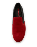 Contrast Suede-Top Slip-On Sneaker, Black/Red