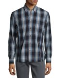 Garment-Wash Check Sport Shirt, Blue