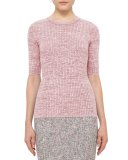 Half-Sleeve Knit Wool Sweater, Pink