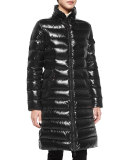 Moka Shiny Fitted Puffer Coat with Hood