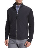 Microfiber Jacket with Knit Sleeves, Slate