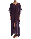 Chiffon Lace-Up Caftan Coverup, Regal Purple