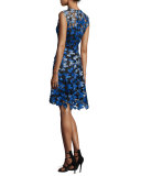 Kaisa Sleeveless Jewel-Neck Floral Lace Dress, Waterfall Multi