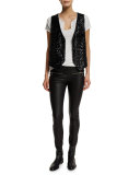 Emile Sequin Open-Front Vest, Noir