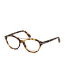 Oval Brow-Bar Optical Frames, Light Havana