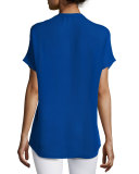 Short-Sleeve Silk Popover Top