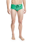 Bubble-Print Swim Briefs, Green