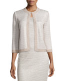 Allure Knit Jewel-Neck 3/4-Sleeve Jacket, Champagne
