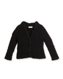 Plush Ribbed Cashmere-Blend Jacket, Black, Size 8-14