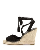 Phyllis Suede Lace-Up Wedge Espadrille Sandal, Buff