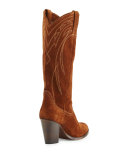 Ilana Embroidered Suede Western Boot, Wood