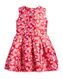 Sleeveless Abstract Floral Mikado Dress, Ruby/Fuchsia, Size 8-14