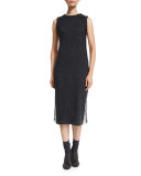 Floral-Overlay Sleeveless Dress, Volcano