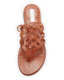 Claudia Leather Lace-Up Thong Sandal, Acorn