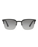 Square Half-Rim Metal Sunglasses, Matte Black/Gunmetal
