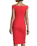 Off-the-Shoulder Draped Cocktail Dress, Red
