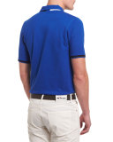Short-Sleeve Snap-Placket Pique Polo Shirt, Blue