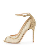 Gemma Crystal Peep-Toe Ankle-Strap Pump, Gold