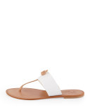 Nice T-Strap Thong Flat Sandal, White/Natural