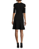 V-Neck Cutout-Sleeve Dress, Black
