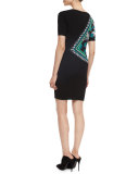 Side-Printed Knit Sheath Dress