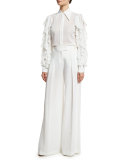 Linen Palazzo Trousers, White