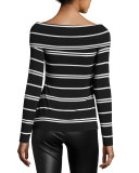 Tyler Striped Wrap-Front Top, Black/Natural