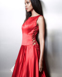 Sleeveless Pleated Satin Ball Gown, Red