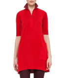 Half-Sleeve Half-Zip Tunic Sweater, Pomegranate/Miracle