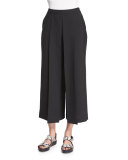 Pleated-Front Wide-Leg Cropped Pants, Jet