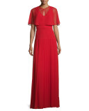 Silk Georgette V-Neck Gown, Paprika