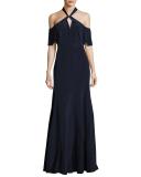 Gayle Cold-Shoulder Silk Crepe de Chine Gown