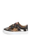 Heacham Mini Check Leather-Trim Sneaker, Black/Tan, Youth