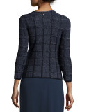 3/4-Sleeve Embellished Pullover Top, Midnight Blue
