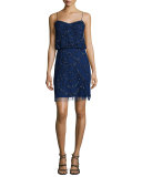 Spaghetti Strap Beaded Cocktail Dress, Navy