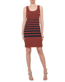 Sleeveless Striped Scoop-Neck Dress, Navy/Rust