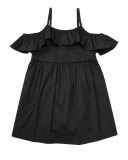 Smocked Cold-Shoulder Stretch Poplin Dress, Black, Size 4-7